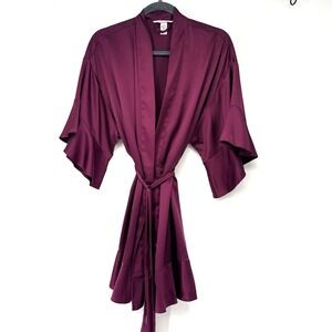 VICTORIA SECRET Robe XS Burgundy Wine Sexy Satin Robe Belted Ruffle
